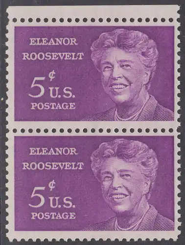 USA Michel 0849 / Scott 1236 postfrisch vert.PAAR RAND oben - Eleanor Roosevelt; Politikerin und Publizistin, Präsidentengattin