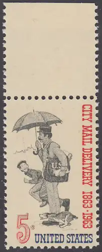 USA Michel 0851 / Scott 1238 postfrisch EINZELMARKE RAND oben - 100 Jahre Postzustellung in den Städten; Postbote (19. Jh.) 