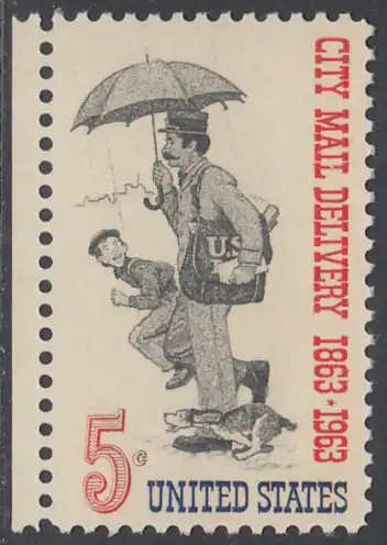 USA Michel 0851 / Scott 1238 postfrisch EINZELMARKE RAND links (a1) - 100 Jahre Postzustellung in den Städten; Postbote (19. Jh.) 