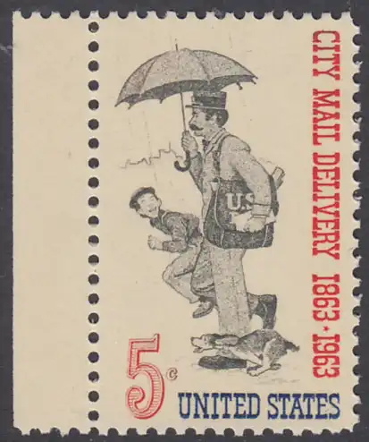 USA Michel 0851 / Scott 1238 postfrisch EINZELMARKE RAND links (a2) - 100 Jahre Postzustellung in den Städten; Postbote (19. Jh.) 