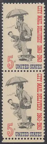 USA Michel 0851 / Scott 1238 postfrisch vert.PAAR RAND unten - 100 Jahre Postzustellung in den Städten; Postbote (19. Jh.) 