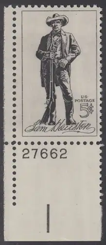 USA Michel 0855 / Scott 1242 postfrisch EINZELMARKE ECKRAND unten links m/Platten-# 27662 - Sam Houston, Sieger von San Jacinto, Präsident von Texas, US-Senator