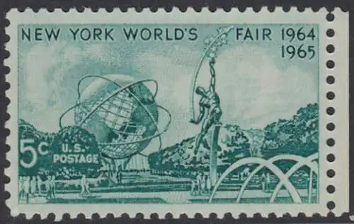 USA Michel 0857 / Scott 1244 postfrisch EINZELMARKE RAND rechts (a1) - Weltausstellung 1964/1965, New York