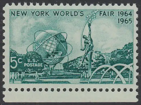 USA Michel 0857 / Scott 1244 postfrisch EINZELMARKE RAND unten - Weltausstellung 1964/1965, New York