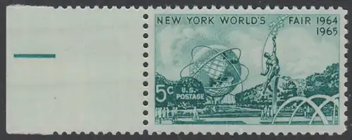 USA Michel 0857 / Scott 1244 postfrisch EINZELMARKE RAND links (a1) - Weltausstellung 1964/1965, New York