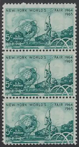 USA Michel 0857 / Scott 1244 postfrisch vert.STRIP(3) - Weltausstellung 1964/1965, New York