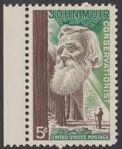 USA Michel 0858 / Scott 1245 postfrisch EINZELMARKE RAND links - John Muir, Naturwissenschaftler; Mammutbäume