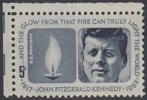 USA Michel 0860 / Scott 1246 postfrisch EINZELMARKE ECKRAND oben links - John Fitzgerald Kennedy, 35. Präsident