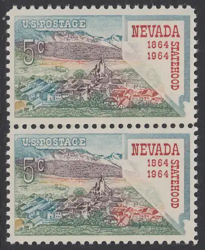 USA Michel 0862 / Scott 1248 postfrisch vert.PAAR - 100 Jahre Staat Nevada; Virginia City, Landkarte von Nevada