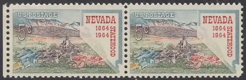 USA Michel 0862 / Scott 1248 postfrisch horiz.PAAR RAND links - 100 Jahre Staat Nevada; Virginia City, Landkarte von Nevada