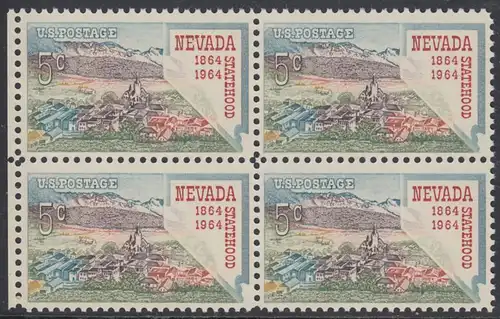 USA Michel 0862 / Scott 1248 postfrisch BLOCK RÄNDER links - 100 Jahre Staat Nevada; Virginia City, Landkarte von Nevada