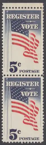 USA Michel 0863 / Scott 1249 postfrisch vert.PAAR RAND oben - Aufforderung zur Wahlbeteiligung; Flagge der USA