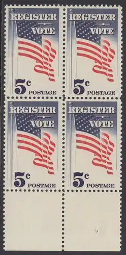 USA Michel 0863 / Scott 1249 postfrisch BLOCK RÄNDER unten - Aufforderung zur Wahlbeteiligung; Flagge der USA