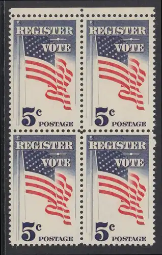 USA Michel 0863 / Scott 1249 postfrisch BLOCK RÄNDER oben - Aufforderung zur Wahlbeteiligung; Flagge der USA