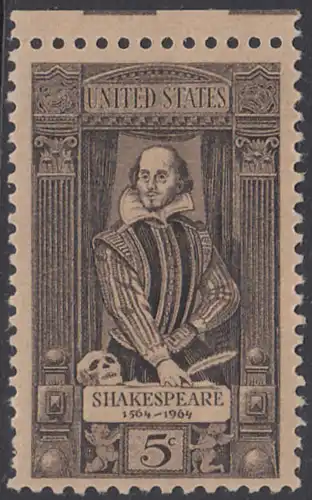 USA Michel 0864 / Scott 1250 postfrisch EINZELMARKE RAND oben - William Shakespeare; engl. Dramatiker, Schauspieler und Dichter