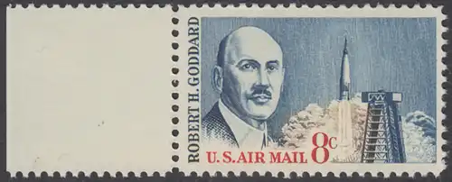 USA Michel 0866 / Scott C069 postfrisch LuPo-EINZELMARKE RAND links - Robert H. Goddard, Raketenforscher; Atlasrakete und Abschussrampe, Cape Canaveral 