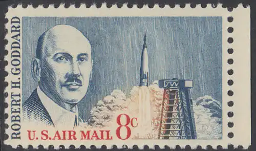 USA Michel 0866 / Scott C069 postfrisch LuPo-EINZELMARKE RAND rechts (a1) - Robert H. Goddard, Raketenforscher; Atlasrakete und Abschussrampe, Cape Canaveral 