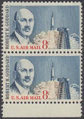 USA Michel 0866 / Scott C069 postfrisch LuPo-vert.PAAR RAND unten - Robert H. Goddard, Raketenforscher; Atlasrakete und Abschussrampe, Cape Canaveral 