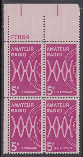 USA Michel 0875 / Scott 1260 postfrisch PLATEBLOCK ECKRAND oben links m/ Platten-# 27899 - Amateurfunk: Radiowellen, Skala