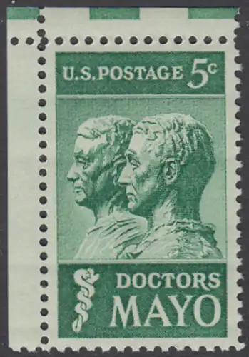 USA Michel 0865 / Scott 1251 postfrisch EINZELMARKE ECKRAND oben links - 25. Todestag der Brüder Mayo; Ärzte und Gründer der Mayo-Klinik in Rochester