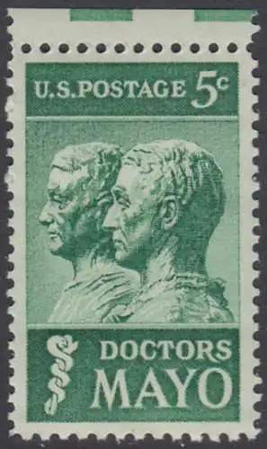 USA Michel 0865 / Scott 1251 postfrisch EINZELMARKE RAND oben (a1) - 25. Todestag der Brüder Mayo; Ärzte und Gründer der Mayo-Klinik in Rochester