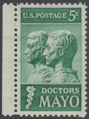 USA Michel 0865 / Scott 1251 postfrisch EINZELMARKE RAND links (a1) - 25. Todestag der Brüder Mayo; Ärzte und Gründer der Mayo-Klinik in Rochester