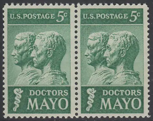 USA Michel 0865 / Scott 1251 postfrisch horiz.PAAR - 25. Todestag der Brüder Mayo; Ärzte und Gründer der Mayo-Klinik in Rochester