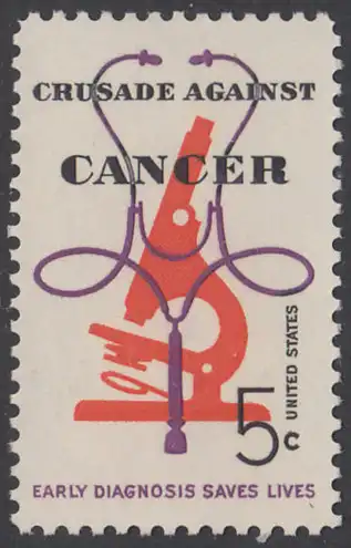 USA Michel 0878 / Scott 1263 postfrisch EINZELMARKE - Krebsbekämpfung; Mikroskop und Stethoskop 