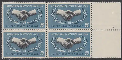 USA Michel 0882 / Scott 1266 postfrisch BLOCK RÄNDER rechts - Jahr der internationalen Zusammenarbeit, 20 Jahre Vereinte Nationen (UNO)