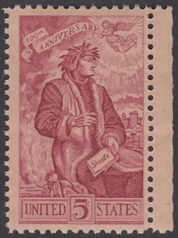 USA Michel 0884 / Scott 1268 postfrisch EINZELMARKE RAND rechts - Geburtstag von Dante Alighieri, italienischer Dichter