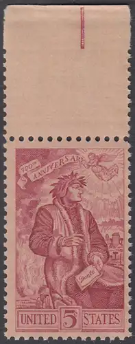 USA Michel 0884 / Scott 1268 postfrisch EINZELMARKE RAND oben - Geburtstag von Dante Alighieri, italienischer Dichter