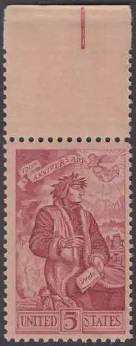 USA Michel 0884 / Scott 1268 postfrisch EINZELMARKE RAND oben (a1) - Geburtstag von Dante Alighieri, italienischer Dichter
