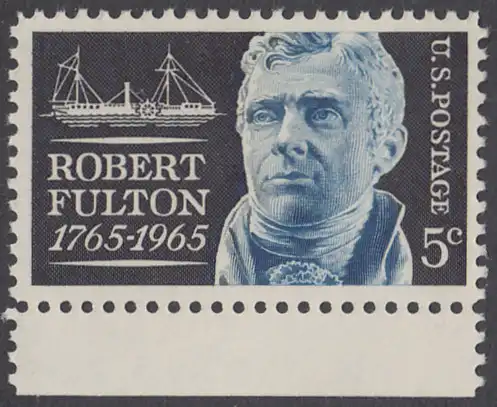 USA Michel 0886 / Scott 1270 postfrisch EINZELMARKE RAND unten - Robert Fulton, Erbauer des ersten dampfgetriebenen Handelsschiffes „Clermont“ 