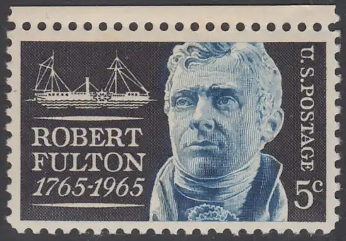 USA Michel 0886 / Scott 1270 postfrisch EINZELMARKE RAND oben - Robert Fulton, Erbauer des ersten dampfgetriebenen Handelsschiffes „Clermont“ 