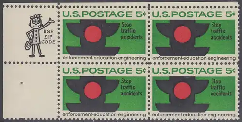 USA Michel 0888 / Scott 1272 postfrisch ZIP-BLOCK (oben links) - Verkehrssicherheit: Verkehrsampel