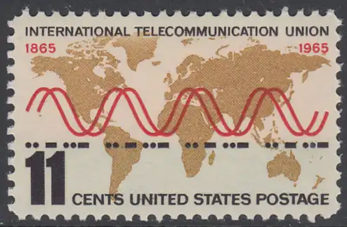 USA Michel 0890 / Scott 1274 postfrisch EINZELMARKE - Internationale Fernmeldeunion (ITU): Radiowellen und Morsezeichen („ITU“) vor Weltkarte