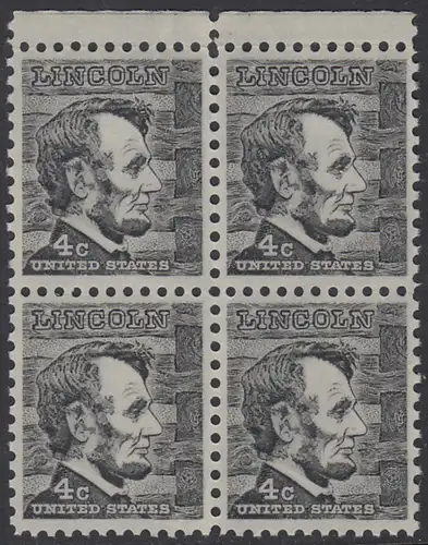 USA Michel 0893 / Scott 1282 postfrisch BLOCK RÄNDER oben - Berühmte Amerikaner: Abraham Lincoln, 16. Präsident 