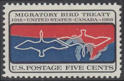USA Michel 0897 / Scott 1306 postfrisch EINZELMARKE - 50 Jahre Vertrag zwischen den USA und Kanada zum Schutz der Zugvögel