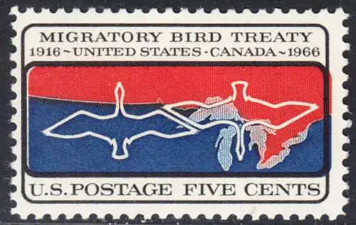 USA Michel 0897 / Scott 1306 postfrisch EINZELMARKE (a1)  - 50 Jahre Vertrag zwischen den USA und Kanada zum Schutz der Zugvögel