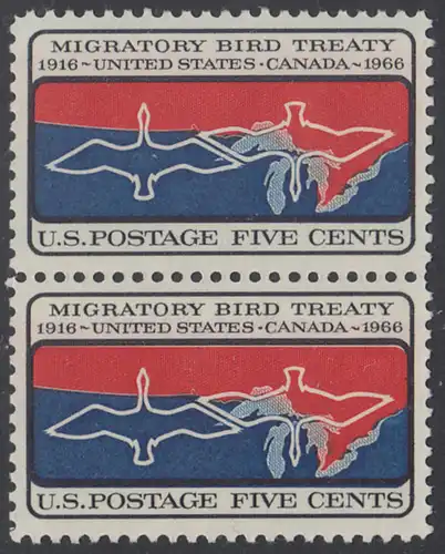 USA Michel 0897 / Scott 1306 postfrisch vert.PAAR - 50 Jahre Vertrag zwischen den USA und Kanada zum Schutz der Zugvögel
