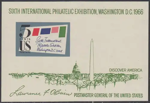 USA Michel 0901B / Scott 1311 postfrisch Miniatur-BOGEN - 6. Internationale Briefmarkenausstellung SIPEX, Washington, DC