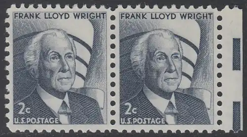 USA Michel 0902 / Scott 1280 postfrisch horiz..PAAR RAND rechts  - Berühmte Amerikaner: Frank Lloyd Wright, Architekt