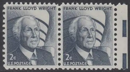 USA Michel 0902 / Scott 1280 postfrisch horiz.PAAR RAND rechts (a1)  - Berühmte Amerikaner: Frank Lloyd Wright, Architekt
