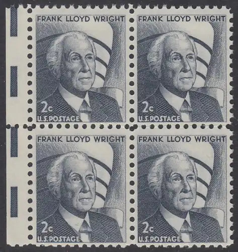 USA Michel 0902 / Scott 1280 postfrisch BLOCK RÄNDER links (a1) - Berühmte Amerikaner: Frank Lloyd Wright, Architekt