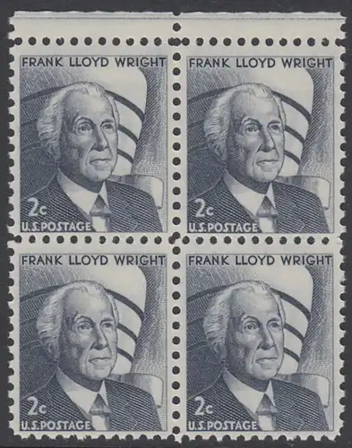USA Michel 0902 / Scott 1280 postfrisch BLOCK RÄNDER oben - Berühmte Amerikaner: Frank Lloyd Wright, Architekt