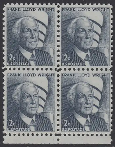 USA Michel 0902 / Scott 1280 postfrisch BLOCK RÄNDER unten - Berühmte Amerikaner: Frank Lloyd Wright, Architekt