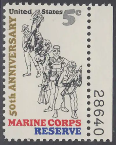 USA Michel 0906 / Scott 1315 postfrisch EINZELMARKE RAND rechts m/ Platten-# 28640- 50 Jahre Reservistenvereinigung der Marineinfanteristen