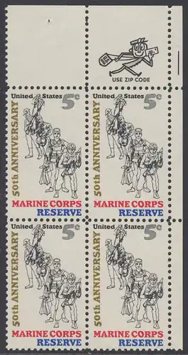 USA Michel 0906 / Scott 1315 postfrisch ZIP-BLOCK (ur) - 50 Jahre Reservistenvereinigung der Marineinfanteristen