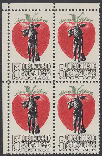 USA Michel 0908 / Scott 1317 postfrisch BLOCK ECKRAND oben links - Amerikanische Folklore: Johnny Appleseed