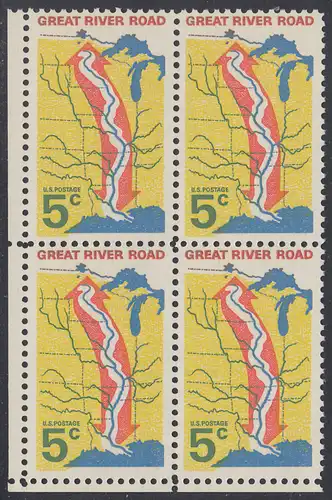 USA Michel 0910 / Scott 1319 postfrisch BLOCK ECKRAND unten links - „Great River Road“ - Mississippi-Uferstraße 